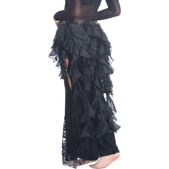 Women's Belly Dance Hip Scarf Black Skirt Tassel Wave Design for Latin Dance - Picture 2 of 3